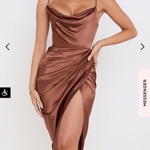 House of Cb Reva Satin Dress- Toffee